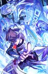 1boy belt_buckle black_shirt blank_eyes blue-eyes_white_dragon blue-eyes_white_dragon_(card) blue_eyes brown_hair buckle card card_pendant coat commentary dragon duel_disk duel_monster high_collar holding holding_card ian_zhou kaiba_seto long_sleeves metal_wrist_cuffs obelisk_the_tormentor open_clothes open_coat open_mouth sharp_teeth shirt short_hair sleeveless sleeveless_coat smile teeth tongue white_coat yu-gi-oh! yu-gi-oh!_duel_monsters 