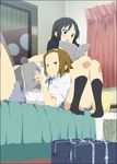  akiyama_mio bag bed hairband k-on! mizuki_makoto multiple_girls school_bag school_uniform script socks tainaka_ritsu 