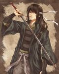 gintama headband joui katana katsura_kotarou long_hair male_focus nuriko-kun sash solo sword weapon 