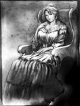  big_breasts breasts chair dress glasses large_breasts lowres monochrome s_zenith_lee 