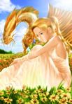  blonde_hair butterfly d&amp;d dragon dungeons_and_dragons field flower gold_dragon golden_dragon lowres ponytail s_zenith_lee yellow_eyes 
