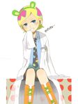  1boy animal_ears boots crossdress crossdressing doctor hairband irabu_ichirou kuuchuu_buranko labcoat male_focus necktie polka_dot shorts shota sitting solo trap trapeze 