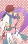  1girl asbel_lhant bad_id bad_pixiv_id blue_eyes brown_hair carrying josei_(rata5emi5) long_hair princess_carry purple_hair smile sophie_(tales) tales_of_(series) tales_of_graces twintails 