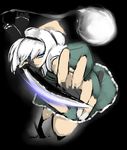  bad_id bad_pixiv_id blue_eyes foreshortening grey_hair hitodama hyudora konpaku_youmu konpaku_youmu_(ghost) short_hair solo sword touhou weapon 