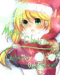  birthday blazblue blonde_hair capelet christmas green_eyes hat noel_vermillion santa_costume santa_hat solo star01 
