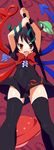  9law black_hair bow bowtie brown_eyes dress from_below highres houjuu_nue looking_down open_mouth snake solo thighhighs touhou 
