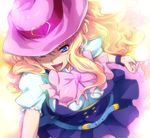  blonde_hair blue_eyes earrings hairu hat jewelry long_hair macross macross_frontier macross_frontier:_itsuwari_no_utahime open_mouth sheryl_nome smile solo 