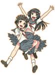  black_hair brown_eyes head_wreath highres hijiri_rei multiple_girls sakugawa_school_uniform saten_ruiko school_uniform serafuku skirt to_aru_kagaku_no_railgun to_aru_majutsu_no_index uiharu_kazari 