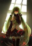  bad_id bad_pixiv_id detached_sleeves green_hair hatsune_miku i-riya long_hair necktie red_eyes skirt smile solo thighhighs twintails very_long_hair vocaloid 