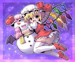  bat_wings blonde_hair cosplay fang flandre_scarlet hat kurogarasu red_eyes remilia_scarlet remilia_scarlet_(cosplay) short_hair side_ponytail snowman solo thighhighs touhou wings 