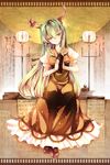  bad_id bad_pixiv_id book ex-keine green_hair highres horns kamishirasawa_keine long_hair otogi_kyouka red_eyes scroll smile solo touhou 