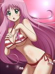  awa bikini breast_suppress breasts cleavage green_eyes lala_satalin_deviluke large_breasts leaning_forward long_hair o_o open_mouth pink_hair side-tie_bikini solo striped striped_bikini surprised swimsuit to_love-ru underboob very_long_hair 