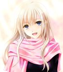  :d aizawa_kotarou bad_id bad_pixiv_id bangs blonde_hair blue_eyes eyebrows_visible_through_hair hair_between_eyes head_tilt long_hair looking_at_viewer open_mouth original pink_scarf scarf smile solo upper_body 