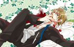  alcohol america_(hetalia) axis_powers_hetalia blonde_hair blue_eyes food formal fruit glasses male_focus necktie open_clothes open_shirt shirt solo strawberry suit wine 