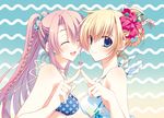  ashihara_chihiro bad_id bad_pixiv_id bikini blonde_hair blue_eyes braid harukanaru_toki_no_naka_de harukanaru_toki_no_naka_de_3 japanese_clothes kasuga_nozomi long_hair multiple_girls pink_hair ponytail swimsuit trough_shell 