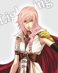  belt elbow_gloves female final_fantasy final_fantasy_xiii gloves gradient gradient_background green_eyes japanism lightning_(ff13) lightning_farron long_hair pink_hair sleeveless sleeveless_turtleneck solo trench_coat trenchcoat turtleneck zipper 