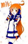  :d ahoge bad_id bad_pixiv_id belt dress gloves headphones headset kumajirou long_hair open_mouth orange_eyes orange_hair sf-a2_miki smile solo star striped vocaloid 