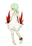  anklet barefoot blue_eyes bracelet breath_of_fire breath_of_fire_v dress facial_mark full_body_tattoo green_hair highres homu_(homusan) jewelry nina_(breath_of_fire_v) red_wings short_hair solo tattoo white_dress wings 