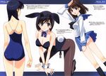  animal_ears ass bare_shoulders black_hair blue_eyes brown_eyes bunny_ears bunny_girl bunny_tail bunnysuit high_heels highres kneeling looking_at_viewer looking_back multiple_girls nakamura_takeshi non-web_source one-piece_swimsuit open_mouth panties pantyhose pantyshot ribbon school_swimsuit school_uniform serafuku short_hair skirt smile swimsuit tail underwear upskirt 