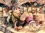  artist_name bandaid bandaid_on_knee boots brick_wall christmas english looking_at_viewer male_focus merry_christmas noeyebrow_(mauve) open_mouth original scarf shorts sitting snowman socks solo squirrel 