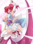  :d arm_up armpits ass_visible_through_thighs belt blush boots breasts bursting_breasts covered_nipples death_angel_komachi dress elbow_gloves gloves hair_bobbles hair_ornament japanese_clothes large_breasts magical_girl miniskirt obi onozuka_komachi open_mouth red_eyes red_hair round_teeth sash scythe shirt skirt sleeveless sleeveless_shirt smile solo suikamaru tabi_boots teeth thigh_boots thighhighs thighs touhou two_side_up upskirt white_dress white_legwear zettai_ryouiki 