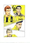  :d beard black_hair blonde_hair blue_eyes borussia_dortmund brown_eyes brown_hair bundesliga emblem facial_hair germany highres ilkay_gundogan marco_reus mario_gotze multiple_boys mutsuki_hiro name_tag nuri_sahin open_mouth real_life short_hair smile soccer soccer_uniform sportswear star 