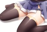  black_legwear blue_skirt blurry depth_of_field highres kantai_collection kinugasa_(kantai_collection) lower_body ohiya pleated_skirt side_slit simple_background sitting skirt solo thighhighs wariza white_background zettai_ryouiki 