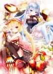  babydoll bad_id bad_pixiv_id bare_shoulders basilis9 blonde_hair blue_eyes blue_hair blue_legwear cake checkerboard_cookie choker cookie cup dress fingernails flower_eyepatch food fork frilled_legwear frilled_skirt frills fruit glint hair_ribbon hairband highres lace light_smile lolita_hairband long_hair looking_at_viewer macaron minigirl multiple_girls nail_polish neck_ribbon original pointy_ears red_eyes red_nails ribbon sharp_fingernails shoes short_hair skirt spoon strapless strapless_dress strawberry striped striped_legwear teacup thighhighs tongue tongue_out twintails very_long_hair wrist_cuffs 