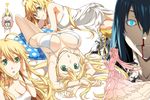  2boys ? bad_id bad_pixiv_id bikini black_hair blonde_hair blood blue_eyes breasts chibi dies_irae gloves green_eyes kimura_(ykimu) large_breasts long_hair marie_(dies_irae) mercurius_(dies_irae) multiple_boys nosebleed reinhard_tristan_eugen_heydrich scar swimsuit 