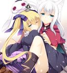  7th_dragon_(series) 7th_dragon_2020 7th_dragon_2020-ii agekichi_(heart_shape) animal_ears blonde_hair blue_eyes chelsea_(7th_dragon) gothic_lolita hacker_(7th_dragon) lolita_fashion long_hair lucier_(7th_dragon) multiple_girls pantyhose striped striped_legwear twintails vertical-striped_legwear vertical_stripes white_hair 