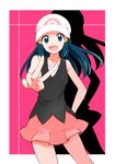  bad_id bad_pixiv_id blue_eyes blue_hair hat highres hikari_(pokemon) long_hair looking_at_viewer open_mouth pink_skirt pokemon pokemon_(game) pokemon_dppt skirt solo v yuihiko 