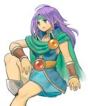  ahoge androgynous aqua_eyes cape faris_scherwiz final_fantasy final_fantasy_v gem headband highres long_hair purple_hair sitting sleeveless solo white_background yanedx 