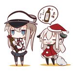  alternate_costume blonde_hair blue_eyes chibi commentary_request graf_zeppelin_(kantai_collection) hat highres kantai_collection kodomo_beer long_hair long_sleeves multiple_girls nuu_(nu-nyu) open_mouth pantyhose peaked_cap santa_costume santa_hat sparkle sweat translated twintails u-511_(kantai_collection) 