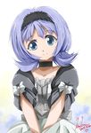  almiria_bauduin blue_eyes choker gundam gundam_tekketsu_no_orphans highres kem_kem looking_at_viewer md5_mismatch purple_hair smile solo 