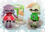  aori_(splatoon) cookie crumbs crying domino_mask food hotaru_(splatoon) mask splatoon_(series) splatoon_1 stup-jam tears tongue tongue_out younger 