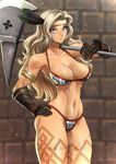  amazon_(dragon's_crown) armlet armor bikini_armor blonde_hair breasts circlet daniel_macgregor dragon's_crown feathers gloves halberd large_breasts long_hair md5_mismatch muscle polearm solo tattoo thighs weapon 