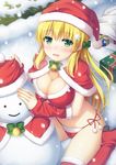  :d bad_id bad_pixiv_id bikini blonde_hair blush bobblehat boots bow box breasts capelet christmas cleavage colored_eyelashes eyelashes fur-trimmed_boots fur_trim gift gift_box green_bow green_eyes hair_bow hair_ornament hat highres large_breasts long_hair looking_at_viewer nakamura_sumikage navel open_mouth original pom_pom_(clothes) red_bikini red_footwear red_legwear red_ribbon ribbon sack santa_boots santa_costume santa_hat sitting smile snow snowflakes snowing snowman solo star star_hair_ornament stomach swimsuit very_long_hair wariza winter yellow_ribbon 