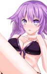  absurdres bikini blush braid breasts cleavage hair_ornament highres long_hair looking_at_viewer medium_breasts neptune_(series) purple_eyes purple_hair purple_heart shishin_(shishintei) solo sweat swimsuit symbol-shaped_pupils twin_braids water 