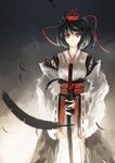  alternate_costume arufa_(hourai-sugar) black_hair detached_sleeves expressionless feathers hat japanese_clothes katana kourindou_tengu_costume looking_at_viewer obi red_eyes sash shameimaru_aya short_hair solo sword tokin_hat touhou weapon 