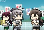  ? alternate_costume ashigara_(kantai_collection) bathhouse beret brown_hair cleaning commentary fang hairband hamu_koutarou hat kantai_collection kashima_(kantai_collection) kisaragi_(kantai_collection) long_hair multiple_girls silver_hair translated twintails 