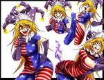  ahegao american_flag_dress american_flag_legwear bent_over between_legs blonde_hair clownpiece contrapposto elbow_gloves gloves grin hat jester_cap long_hair older open_mouth pantyhose pantyhose_pull pointing pointing_at_viewer pointy_ears purple_gloves red_eyes ryuuichi_(f_dragon) smile solo standing striped striped_legwear torch touhou very_long_hair 