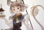  animal_ears bishamonten's_pagoda capelet dress grey_dress grey_hair jewelry long_sleeves mouse mouse_ears mouse_tail nazrin necklace open_mouth pendant red_eyes shihou_(g-o-s) shirt smile solo tail touhou 