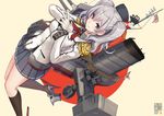 akasaai blue_eyes breasts gloves hat high_heels highres kantai_collection kashima_(kantai_collection) large_breasts long_hair machinery military military_uniform miniskirt pleated_skirt silver_hair skirt smile solo twintails uniform wavy_hair 