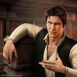  blue_eyes body_hair brown_hair chest_hair commentary english_commentary han_solo male_focus manly mos_eisley photorealistic realistic scar sitting solo star_wars steve_argyle upper_body vest watermark web_address 