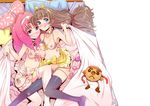  :q akagi_towa amanogawa_kirara bed bed_sheet black_legwear blush breasts brown_hair character_doll condom_wrapper de_(deys) doughnut earrings food go!_princess_precure hairband heart heart_pillow inverted_nipples jewelry konjou_donuts-kun long_hair medium_breasts multiple_girls nipples pillow pink_eyes pink_hair precure purple_eyes smile star star_earrings thighhighs tongue tongue_out vibrator white_legwear 