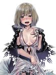  areola_slip areolae assassin_(granblue_fantasy) blonde_hair blush breasts brown_eyes collarbone covered_nipples djeeta_(granblue_fantasy) dress dress_lift granblue_fantasy h_kasei looking_at_viewer medium_breasts no_bra off_shoulder open_mouth see-through short_hair solo suggestive_fluid sweat white_dress 