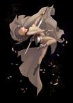  arched_back armor blonde_hair bodysuit braid claymore claymore_(sword) closed_eyes long_hair ophelia sanera single_braid solo stabbed sword weapon 