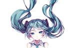  aqua_eyes aqua_hair bare_shoulders hatsune_miku long_hair looking_at_viewer necktie shuzi solo twintails upper_body very_long_hair vocaloid 