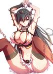  armpits arms_up bdsm black_hair bound bound_wrists breasts chain collar collarbone cum cum_on_ass cum_on_body cum_on_lower_body elbow_gloves gloves green_eyes kantai_collection lactation large_breasts long_hair miniskirt nagato_(kantai_collection) navel panties restrained saliva serizawa_katsumi skirt solo spread_legs sweat thighhighs torn_clothes underwear white_panties 