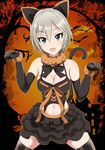  anastasia_(idolmaster) animal_ears blue_eyes breasts cat_ears cat_tail elbow_gloves gloves idolmaster idolmaster_cinderella_girls inoshira medium_breasts open_mouth short_hair silver_hair smile solo tail thighhighs 